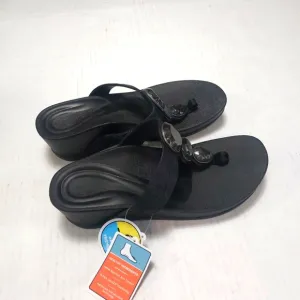 Aetrex Elyse Women's Black Thong Wedge Sandals Size 8.5M NWT