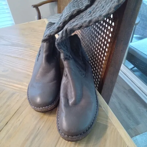 Aettrex Amber Gray Leather Knit Sweater Tweed Wedge Women's Boots Eur 40 (9-9.5)
