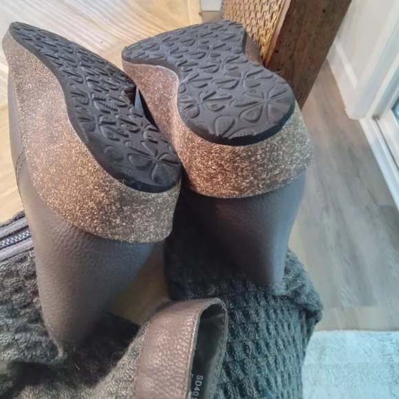 Aettrex Amber Gray Leather Knit Sweater Tweed Wedge Women's Boots Eur 40 (9-9.5)