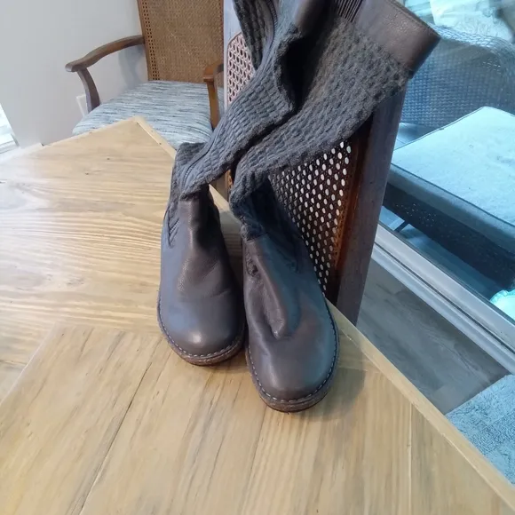 Aettrex Amber Gray Leather Knit Sweater Tweed Wedge Women's Boots Eur 40 (9-9.5)