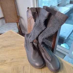Aettrex Amber Gray Leather Knit Sweater Tweed Wedge Women's Boots Eur 40 (9-9.5)