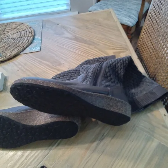 Aettrex Amber Gray Leather Knit Sweater Tweed Wedge Women's Boots Eur 40 (9-9.5)