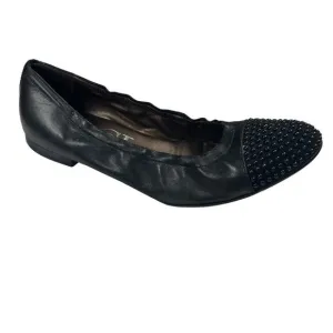 AGL Shoes Womens 38.5- US 8.5 Black Studded Cap Toe Leather Ballet Flats