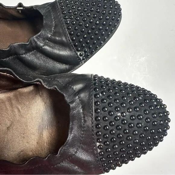AGL Shoes Womens 38.5- US 8.5 Black Studded Cap Toe Leather Ballet Flats