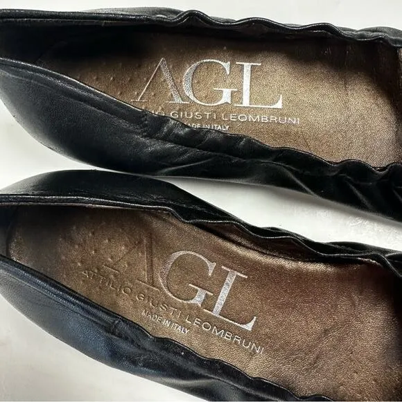 AGL Shoes Womens 38.5- US 8.5 Black Studded Cap Toe Leather Ballet Flats