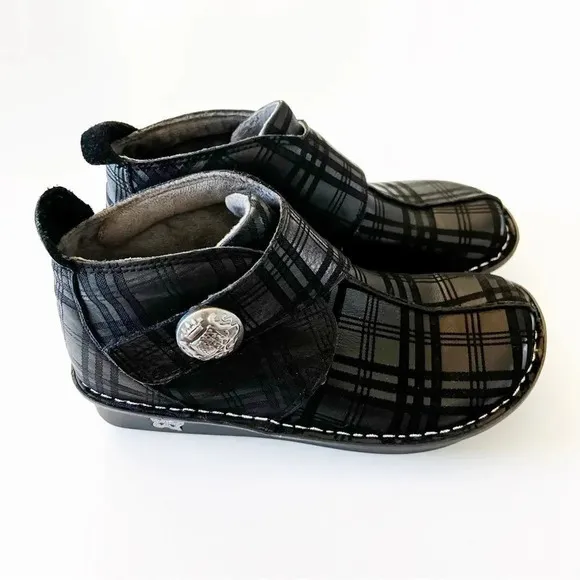 Alegria Caiti Plaid to Meet You Black Ankle Boot Size 36 EU Bootie Silver Button