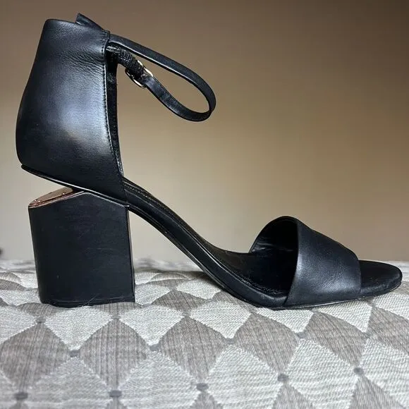 Alexander Wang Abby Black Leather Sandal Cut-Out Heel w/ Rose Gold Women EU 38.5