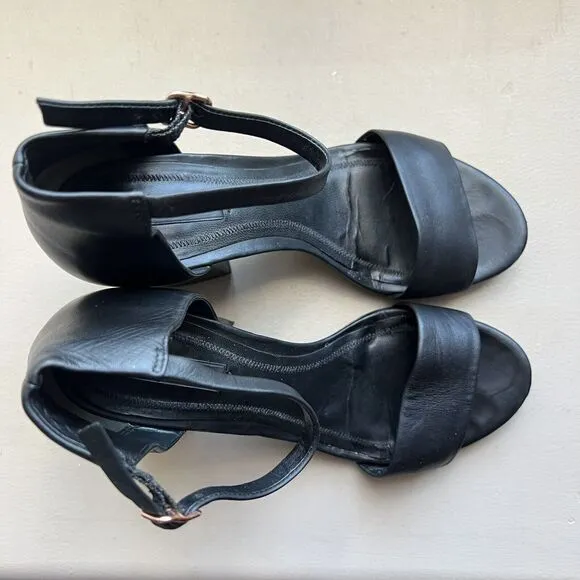 Alexander Wang Abby Black Leather Sandal Cut-Out Heel w/ Rose Gold Women EU 38.5