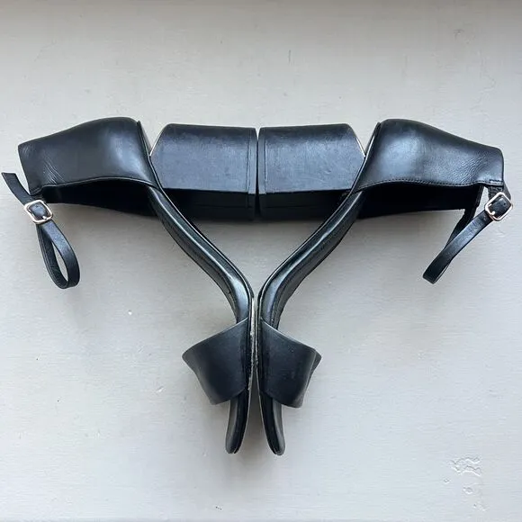 Alexander Wang Abby Black Leather Sandal Cut-Out Heel w/ Rose Gold Women EU 38.5