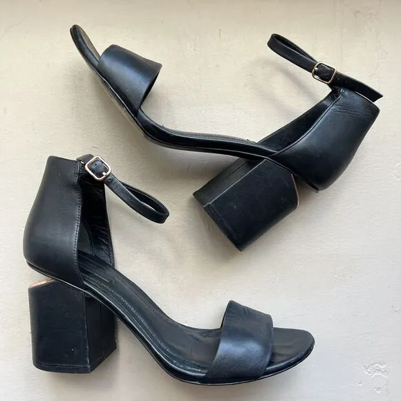 Alexander Wang Abby Black Leather Sandal Cut-Out Heel w/ Rose Gold Women EU 38.5