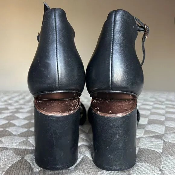 Alexander Wang Abby Black Leather Sandal Cut-Out Heel w/ Rose Gold Women EU 38.5