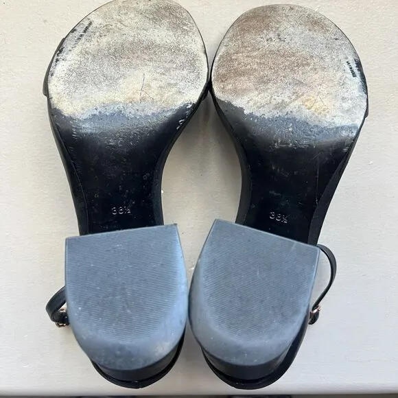 Alexander Wang Abby Black Leather Sandal Cut-Out Heel w/ Rose Gold Women EU 38.5