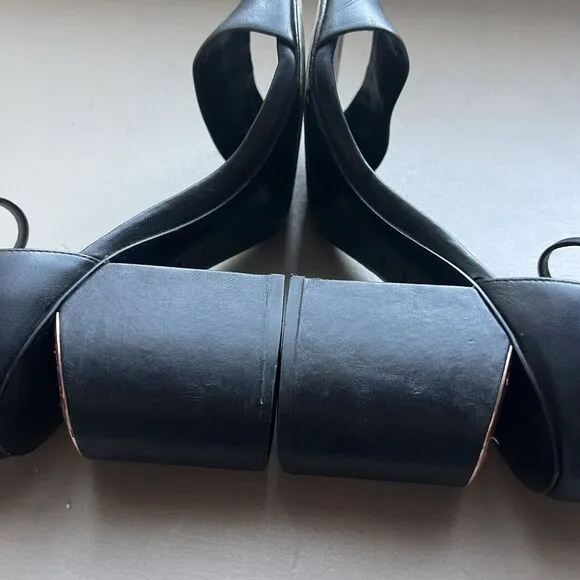 Alexander Wang Abby Black Leather Sandal Cut-Out Heel w/ Rose Gold Women EU 38.5