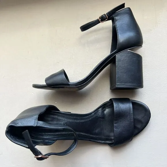 Alexander Wang Abby Black Leather Sandal Cut-Out Heel w/ Rose Gold Women EU 38.5