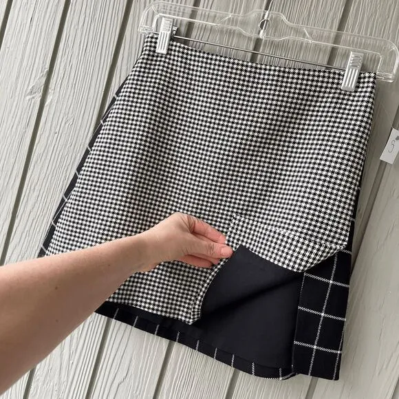 Alice   Olivia Houndstooth &amp; Windowpane Plaid Mixed-Print Mini Skirt XS