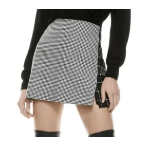 Alice   Olivia Houndstooth &amp; Windowpane Plaid Mixed-Print Mini Skirt XS