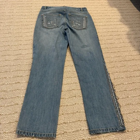 Alice   Olivia “Sweet Emotion” Blue Embellished Crystal Jeans | Size 25