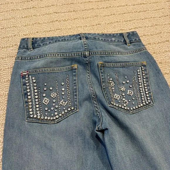 Alice   Olivia “Sweet Emotion” Blue Embellished Crystal Jeans | Size 25