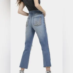 Alice   Olivia “Sweet Emotion” Blue Embellished Crystal Jeans | Size 25