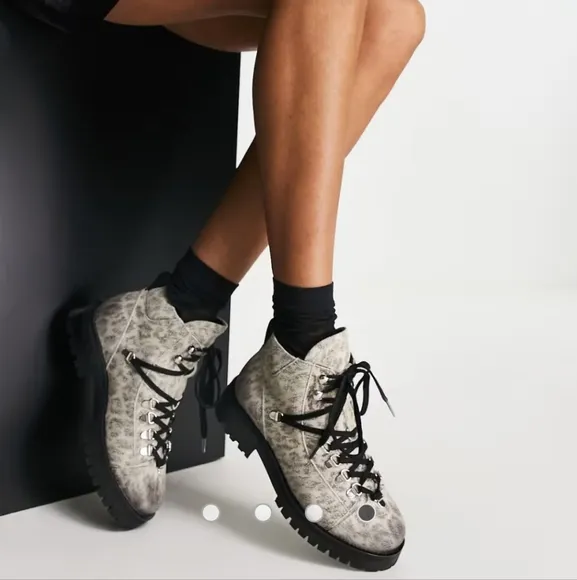 Allsaints Lia Cheetah Suede Lace-Up Ankle Combat Boots