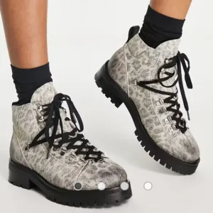 Allsaints Lia Cheetah Suede Lace-Up Ankle Combat Boots