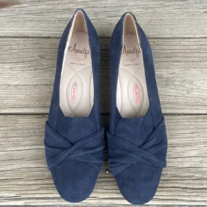 Amalfi by Rangoni Valeria Blue Suede Leather Slip On Loafers Women's Size 9.5
