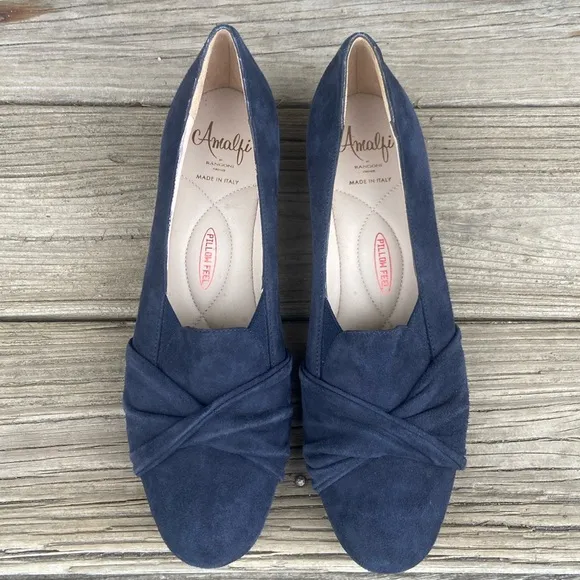 Amalfi by Rangoni Valeria Blue Suede Leather Slip On Loafers Women's Size 9.5