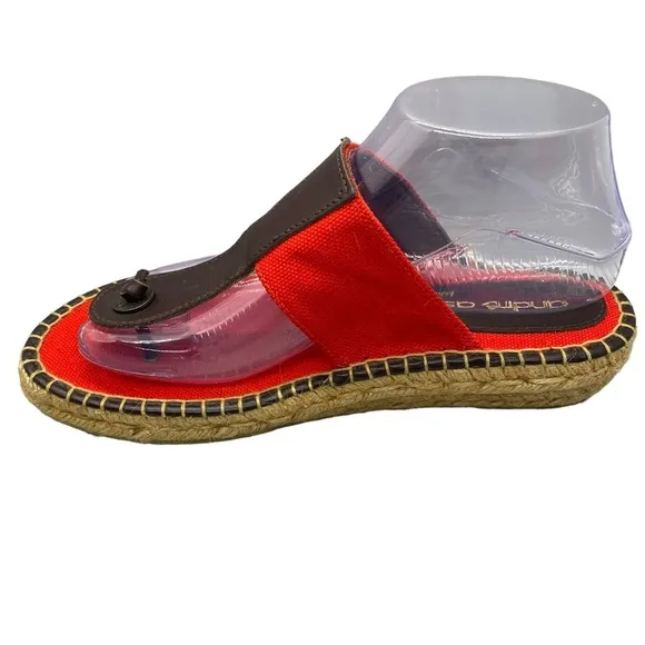 Andre Assous Flip Flop Espadrille Sandals Red Brown Euro 39 Made in Spain