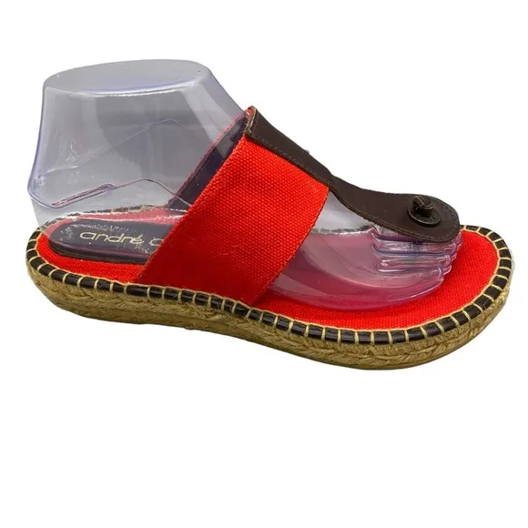 Andre Assous Flip Flop Espadrille Sandals Red Brown Euro 39 Made in Spain