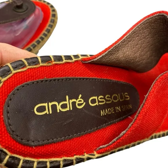 Andre Assous Flip Flop Espadrille Sandals Red Brown Euro 39 Made in Spain