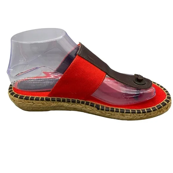 Andre Assous Flip Flop Espadrille Sandals Red Brown Euro 39 Made in Spain