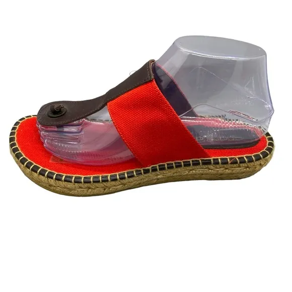 Andre Assous Flip Flop Espadrille Sandals Red Brown Euro 39 Made in Spain