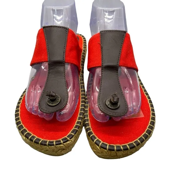 Andre Assous Flip Flop Espadrille Sandals Red Brown Euro 39 Made in Spain