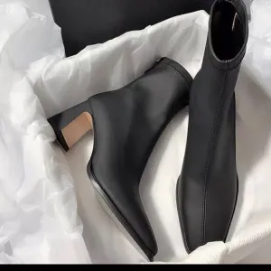 Ankle mid heel Chelsea  square toe Boots with back zipper size 8