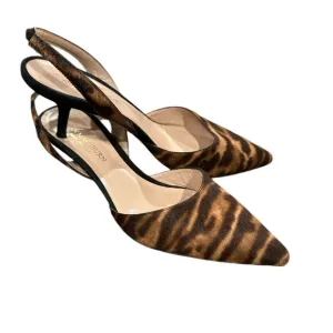 ANN MASHBURN KITTEN HEEL SLINGBACK ANIMAL PRINT POINTY TOE SHOES 38
