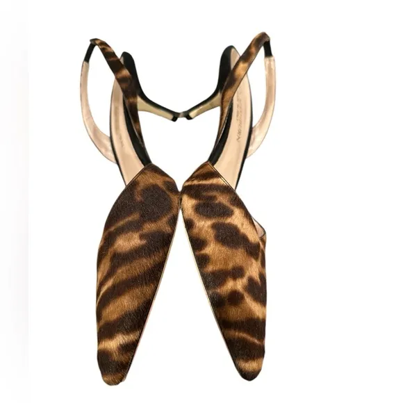 ANN MASHBURN KITTEN HEEL SLINGBACK ANIMAL PRINT POINTY TOE SHOES 38