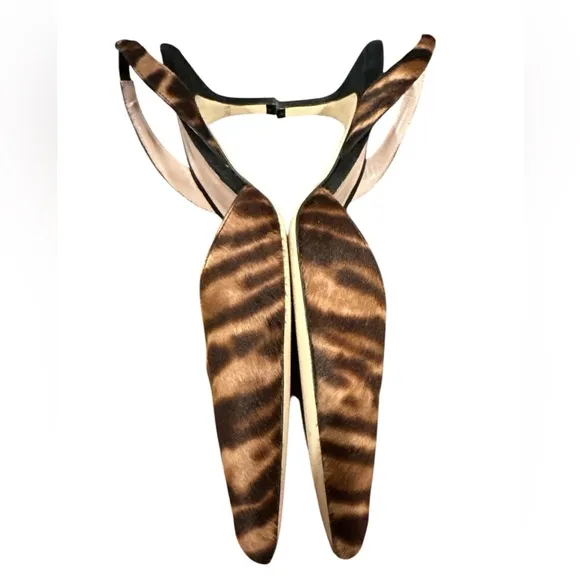 ANN MASHBURN KITTEN HEEL SLINGBACK ANIMAL PRINT POINTY TOE SHOES 38