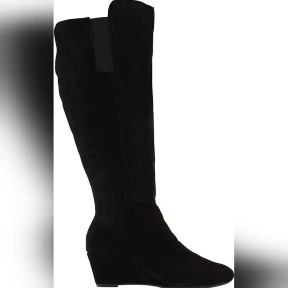 Anne Klein Black Over the Knee Boots Elegant Suede Style