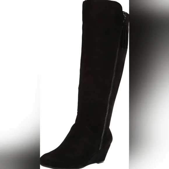 Anne Klein Black Over the Knee Boots Elegant Suede Style