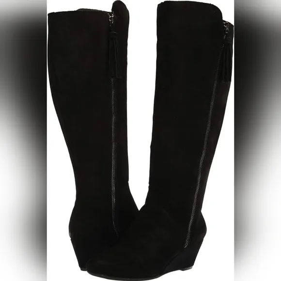 Anne Klein Black Over the Knee Boots Elegant Suede Style