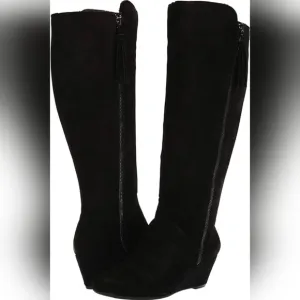 Anne Klein Black Over the Knee Boots Elegant Suede Style