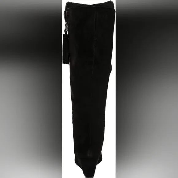 Anne Klein Black Over the Knee Boots Elegant Suede Style