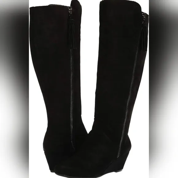 Anne Klein Black Over the Knee Boots Elegant Suede Style
