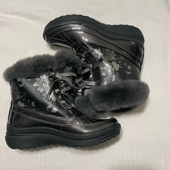 Anne Klein Womens Gayla Round Toe Mid-Calf Cold Weather Boots, Black/Grey, 6.5M