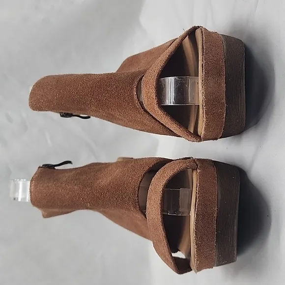 ANTELOPE I41 CUFF SANDALS TAUPE TAN SUEDE OPEN TOE BLOCK HEEL SIZE 41 NWOB