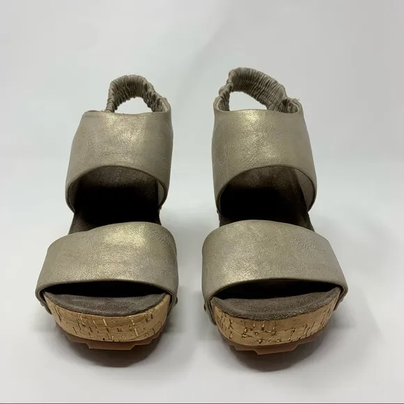 Antelope Metallic Double Strap Slingback Wedge Sandals Women Size 5 to 5 1/2