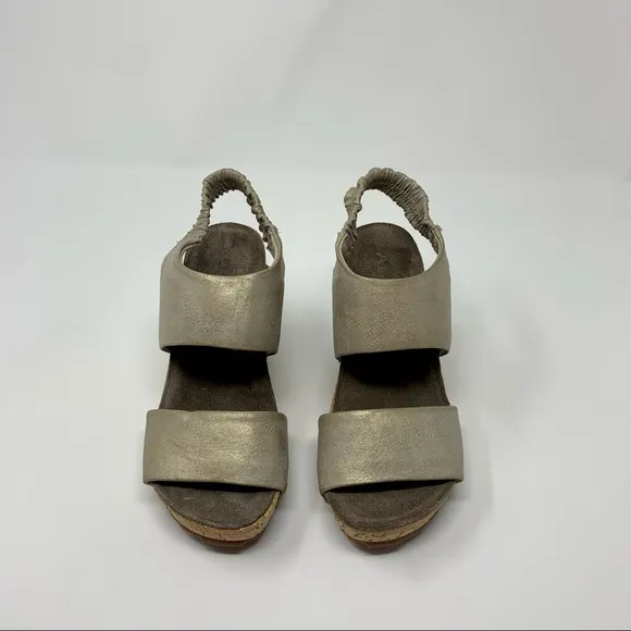 Antelope Metallic Double Strap Slingback Wedge Sandals Women Size 5 to 5 1/2