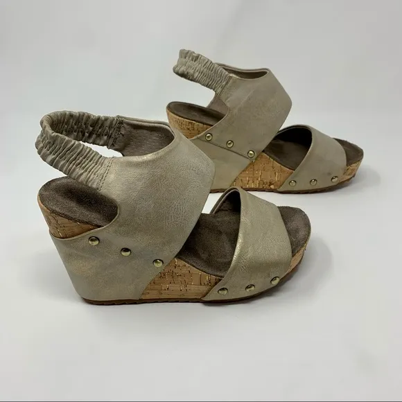 Antelope Metallic Double Strap Slingback Wedge Sandals Women Size 5 to 5 1/2
