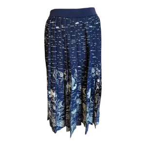 Anthropologie Haven Pleated Knit Midi Skirt - Navy/White, Size Medium