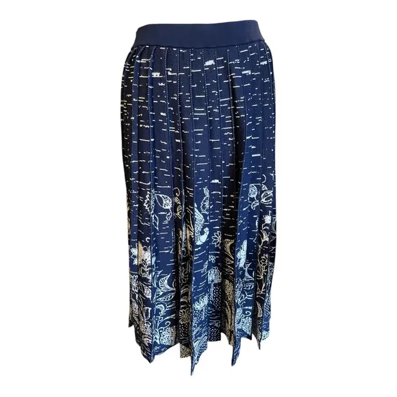 Anthropologie Haven Pleated Knit Midi Skirt - Navy/White, Size Medium
